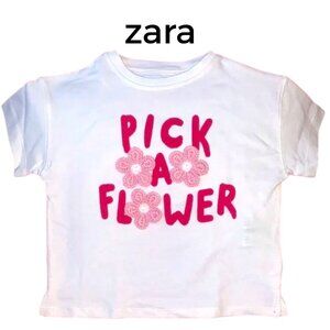 White ZARA kids T Shirt with Delicate flowers, Dainty Short Sleeve Tee 2T NWOT